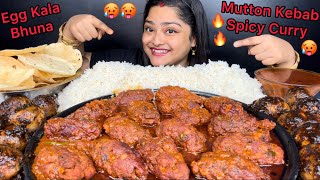 SPICY MUTTON KEBAB MASALA CURRY 🥵 SPICY ANDA KALA BHUNA WITH BASMATI RICE AND PAPAD INDIAN MUKBANG [upl. by Portuna]