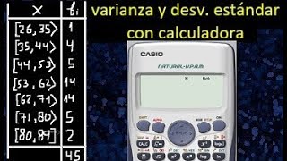 Varianza y desviación estándar para datos agrupados con calculadora cientifica [upl. by Kreit]