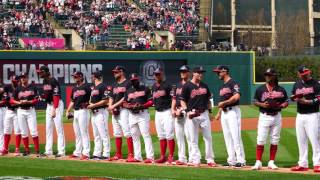 The 2016 AL Champions pennant is raised at Progressive Field [upl. by Charlene]