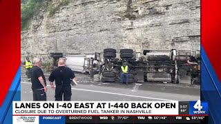 I40 closed due to overturned fuel tanker in Nashville [upl. by Gilud]