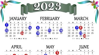 2023 Calendar with Holidays  Holidays Calendar 2023  Calendar 2023 [upl. by Ronica]