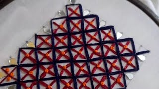 Mirror cross stitch beginner hand embroidery  cross stitch tutorials mirrorwork [upl. by Aicre]