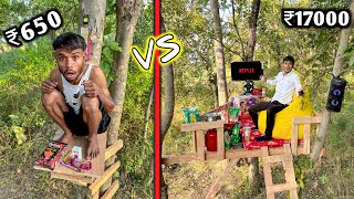 Overnight Survival Challenge  Low Budget Tree House Survival Challenge ₹650 VS ₹17000 [upl. by Idaf]