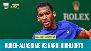 Felix AugerAliassime vs Luca Nardi Highlights  Rolex Monte Carlo Masters 2024 [upl. by Sherm605]