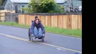 Funny Downhill Wheelchair Race Crash [upl. by Spalding]