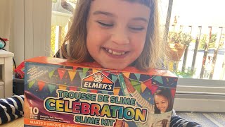 SLIME TIME ADVENTURE UNBOXING ELMERS CELEBRATION SLIME KIT [upl. by Lemieux86]