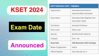 KSET 2024 Exam Date Announced  KSET Exam Date Full Details 2024  MDE [upl. by Moth]