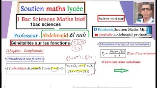Généralités sur les fonctions1SM1SF Parité PériodicitéMonotonie dune fonctionExercices corrigés [upl. by Nahtam]