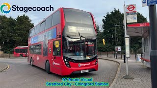 FULL ROUTE VISUAL  London Bus Route 97 Stratford City  Chingford Station SN18KTX 11033 [upl. by Naenaj]