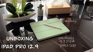 iPad Pro 2022 129” M2 unboxing ☁️🌿 Apple Pencil 2  accessories [upl. by Yzzik]