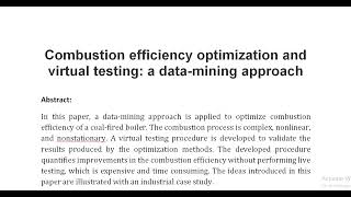 Combustion efficiency optimization and virtual testing a data mining approach [upl. by Yennek]