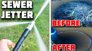 Sewer Jetting Tree Roots in Sewer Line  How to hydro jet them out  DIY Sewer Jetter [upl. by Colon]