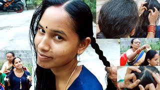 My Routine oiling Nitpicking  Lice Picking amp Combing Twin Braid Hairstyle by My Mother In Law [upl. by Iveel]