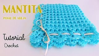 Como tejer una mantita o cobija a crochet gancho Punto Panal de Abeja Ajuar bebe [upl. by Aerdnod577]