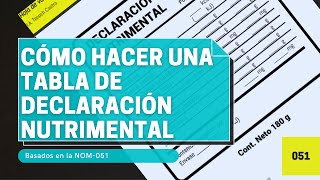 CÓMO HACER UNA TABLA DE DECLARACIÓN NUTRIMENTAL EN EL ETIQUETADO DE ALIMENTOS  2021 NOM051 [upl. by Elrak]