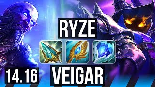 RYZE vs VEIGAR MID  7 solo kills 600 games Dominating  NA Master  1416 [upl. by Onifur]