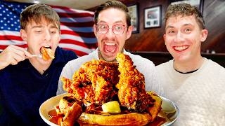 Two Brits try Chicken and Waffles with Try Guy Keith [upl. by Aisena439]