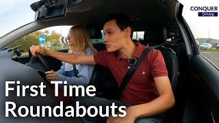 First Time Learning Roundabouts in a Manual Car [upl. by Aicilas508]