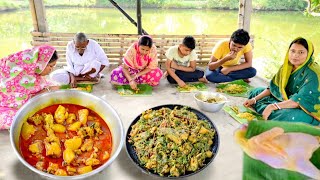 মায়ের হাতে চালকুমড়ো দিয়ে দেশি চিকেন কারি আর ইলিশ মাছের মাথা দিয়ে পালং শাকের ঘন্ট রান্নাখাওয়া [upl. by Einnhoj]