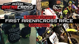 Kicker Arenacross  50cc  Debut  Sammy Hopper  First Race  Cobra [upl. by Kere]