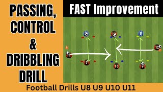 Football Passing and Control drill  FAST IMPROVEMENT  soccer training  u8 u9 u10 u11 u12 warm up [upl. by Nylazor888]