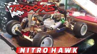 Vintage nitro rc legend TRAXXAS NITRO HAWK  first run OS MAX 15cv hyper gold ampblue [upl. by Aissenav]