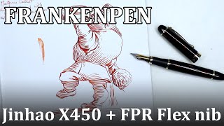 Fountain Pen drawing with a FLEXBLE NIB 4  JINHAO X450 and FPR Flex nib  Review and demo [upl. by Llezom156]