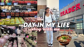 day in the life of a college student  shop with me grocery shopping pinkmas haul [upl. by Alleira]