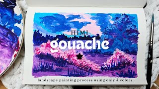 ONLY 4 colors landscape painting process with HIMI gouache paints  no commentary [upl. by Aelegna385]