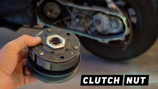 EASY Clutch Nut Removal WITHOUT Compressor Tool  Mitchs Scooter Stuff [upl. by Iuq]