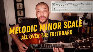 G MELODIC MINOR  All Over The Fretboard [upl. by Ainiger113]