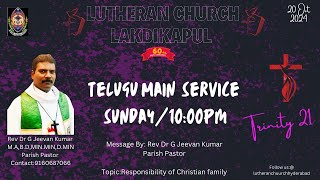 TELUGU MAIN SERVICE   20102024 LUTHERAN CHURCH Lakdikapool Hyderabad [upl. by Fenton]