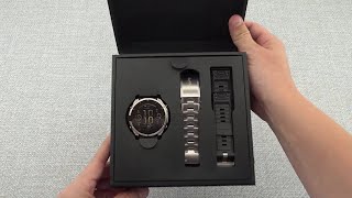 Garmin Fenix 8 47mm AMOLED Sapphire Titanium with Vented Titanium bracelet Unboxing [upl. by Nnauol]