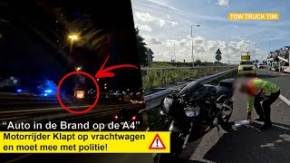 MOTORRIJDER KLAPT ACHTEROP VRACHTWAGEN EN VOERTUIG IN BRAND OP DE A4 [upl. by Rizan]