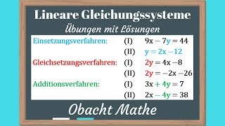 Lineare Gleichungssysteme Übungen mit Lösungen  EinsetzungsGleichsetzungsAdditionsverfahren [upl. by Stacey]