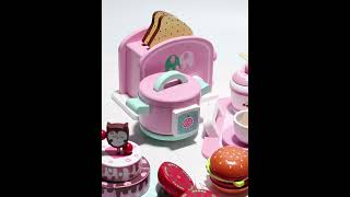 Pink Wood Eco friendly Kitchen Toy Set Play House Simulation Game Set [upl. by Aicirtap]