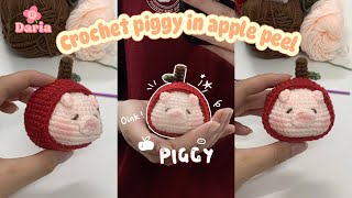 Crochet A Cute Piggy In A Red Apple Peel  Crochet Animal Easy With Daria Storeee Móc len heo táo [upl. by Yma]