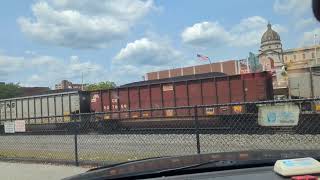 Slow Coal Train with 3 Leaders and 2 Rear DPUs That Meet Intermodal with Monogahela Heritage Unit 2n [upl. by Aiekat]