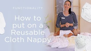 How to Put on a Reusable Cloth Nappy  Introducing Reusable Nappies by Purebaby [upl. by Cadmar]