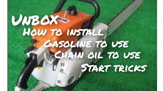 stihl chainsaw 070 unbox what chain oil and gasoline how to install and start [upl. by Airretal]