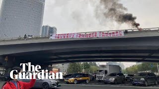 Social media footage shows rare antiXi Jinping protest in China [upl. by Elehcim]