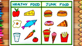 Healthy Food And Unhealthy Food Drawing  Healthy Food vs Junk Food Drawing  World Food Day Poster [upl. by Moe834]