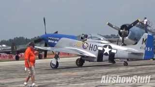 WWII Fighters Startup and Taxi P47 P38 P51s  Thunder Over Michigan 2014 [upl. by Macey]