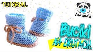 BUCIKI NA DRUTACH DLA NIEMOWLAKA 3 Jak zrobić  LaPanda  KNITTED BABY SHOES [upl. by Kery897]