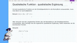 Quadratische Funktion  Quadratische Ergänzung [upl. by Ysabel]