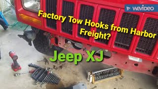 Jeep XJ Factory Front Tow Hook Bracket Install with Harbor Freight Tow Hooks jeepxj [upl. by Esiuol]