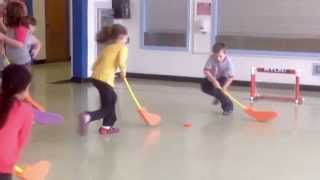 Elementary Floor Hockey Practice StickHandling Passing Then Play UMS PE [upl. by Cassella]