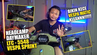 REVIEW DAN PEMASANGAN HEADLAMP DAYMAKER VESPA MATIC SPRINT SCARLET RACING [upl. by Pantia]