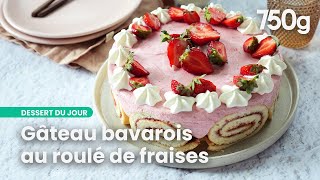 Gâteau bavarois au roulé de fraises  Un dessert aussi beau que gourmand  750g [upl. by Hulbig944]