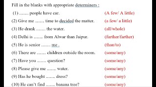 Determiner Exercise in English  Determiners  Adjectives  Use of Some Any Few Little etc [upl. by Faucher]